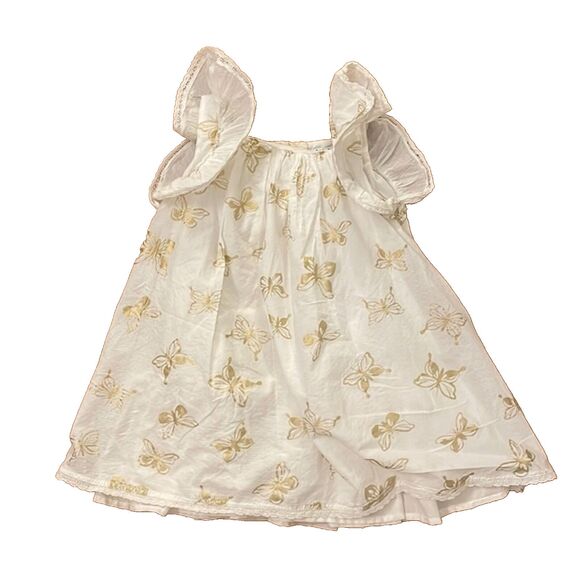 Rachel Zoe Butterfly Dress Girls Size 3T White Gold Flutter Sleeve - Picture 1 of 9